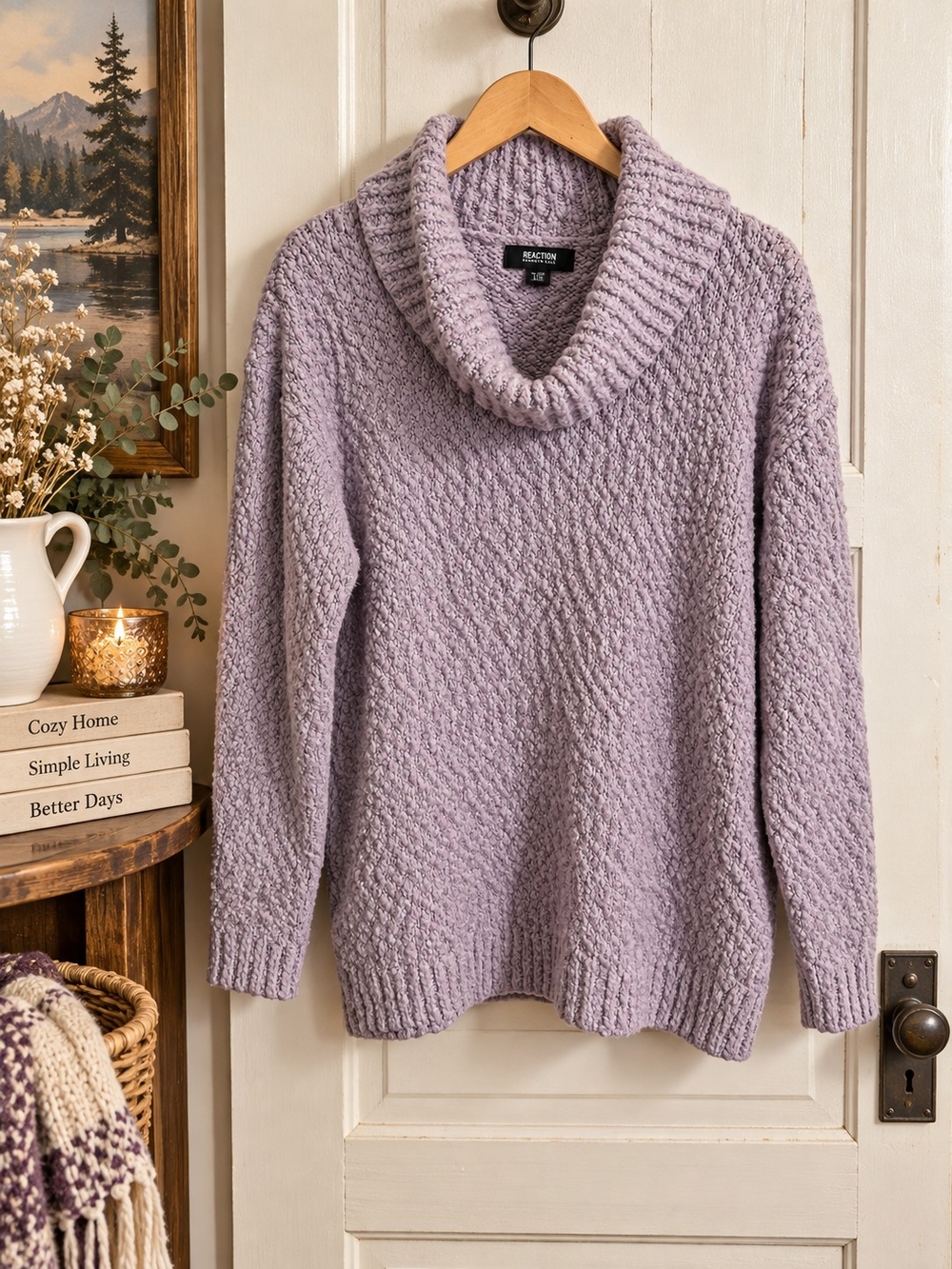 Kenneth Cole Reaction Lilac Chenille Cowl Neck Sweater L